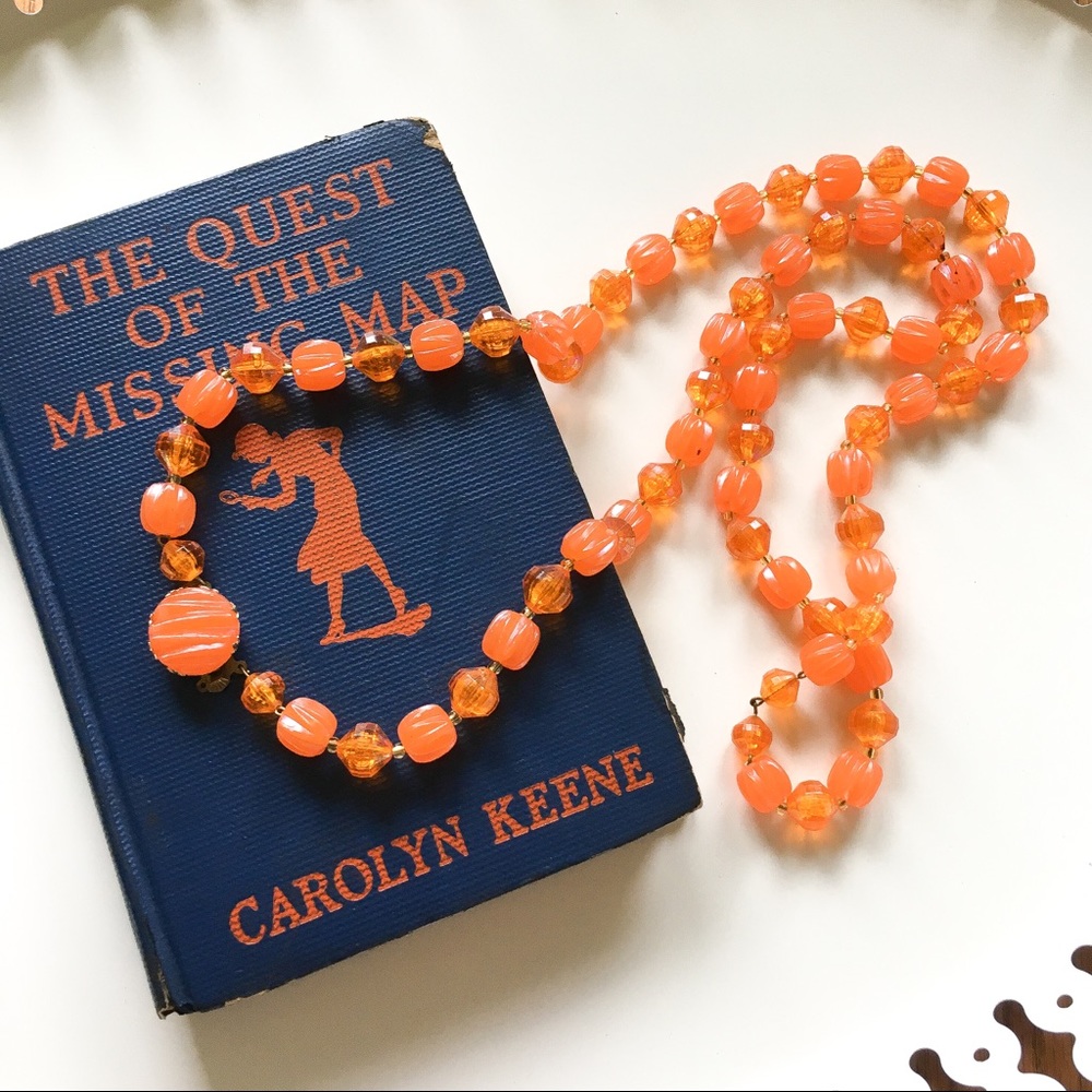 Vintage 50's Pumpkin Orange Beaded Necklace